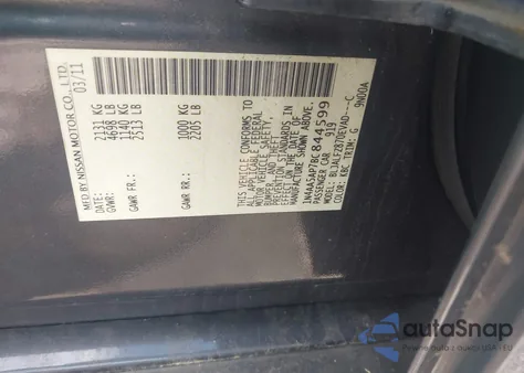 2011 Nissan Maxima 3.5 Sv из США, поврежденный, VIN 1N4AA5AP7BC844599